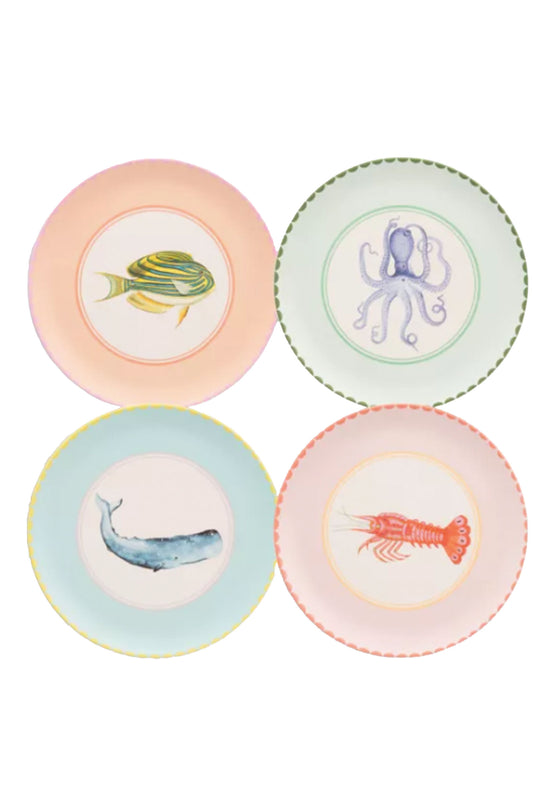 Sealife Melamine Picnic Side Plates, Set of 4, 23cm, Assorted