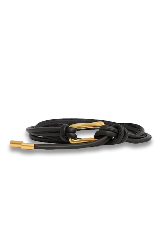 Sculpted Buckle Tubular Tie Belt in Black