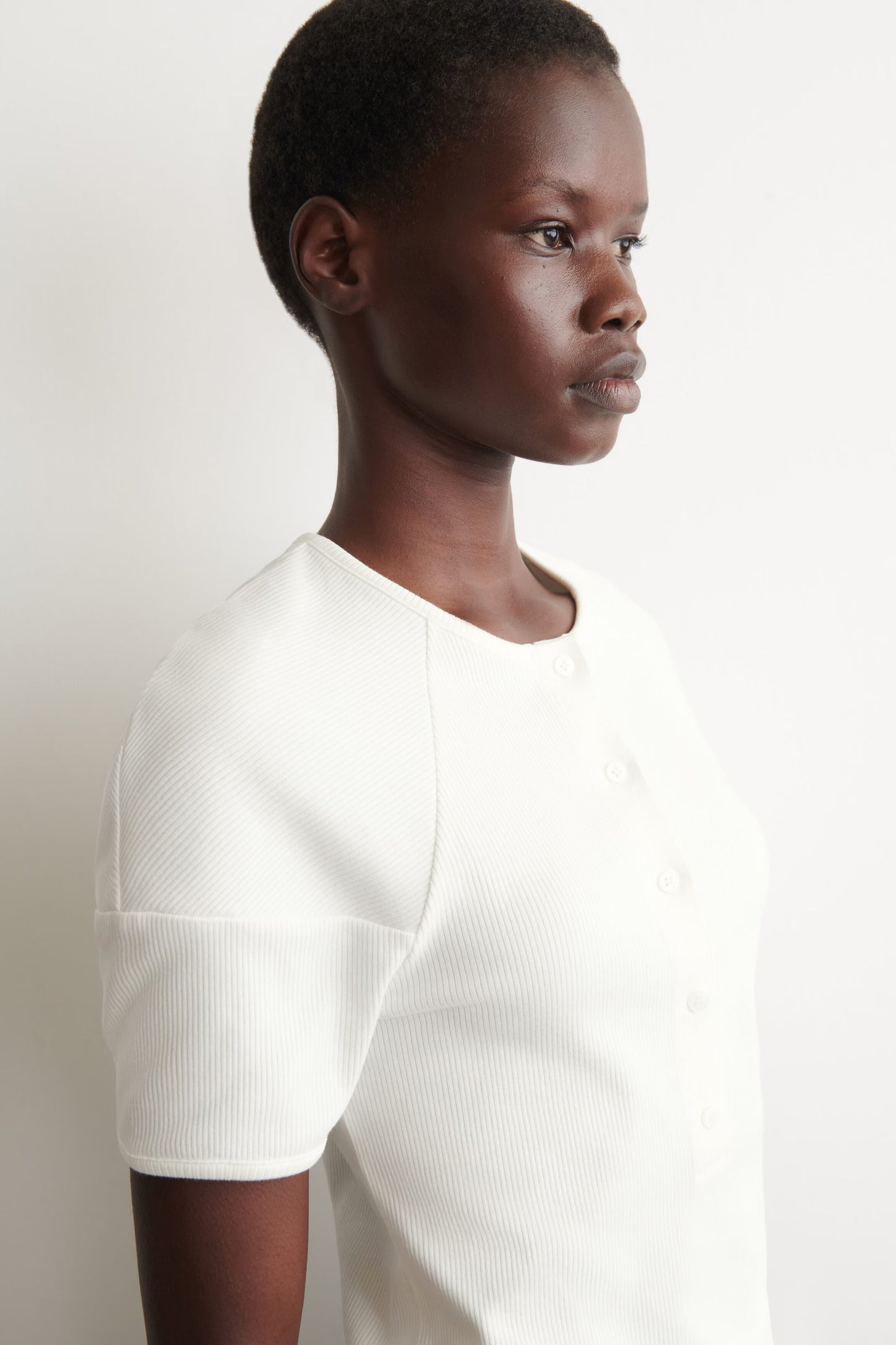 Rounded Ribbed-jersey Henley Top