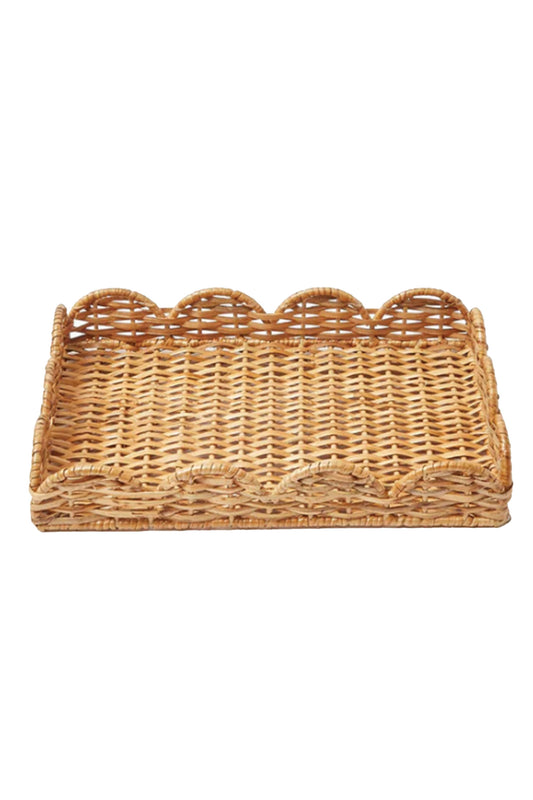 Small Scalloped Rattan Tray