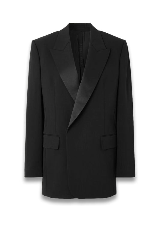 Double-Breasted Satin-Trimmed Wool-Blend Blazer