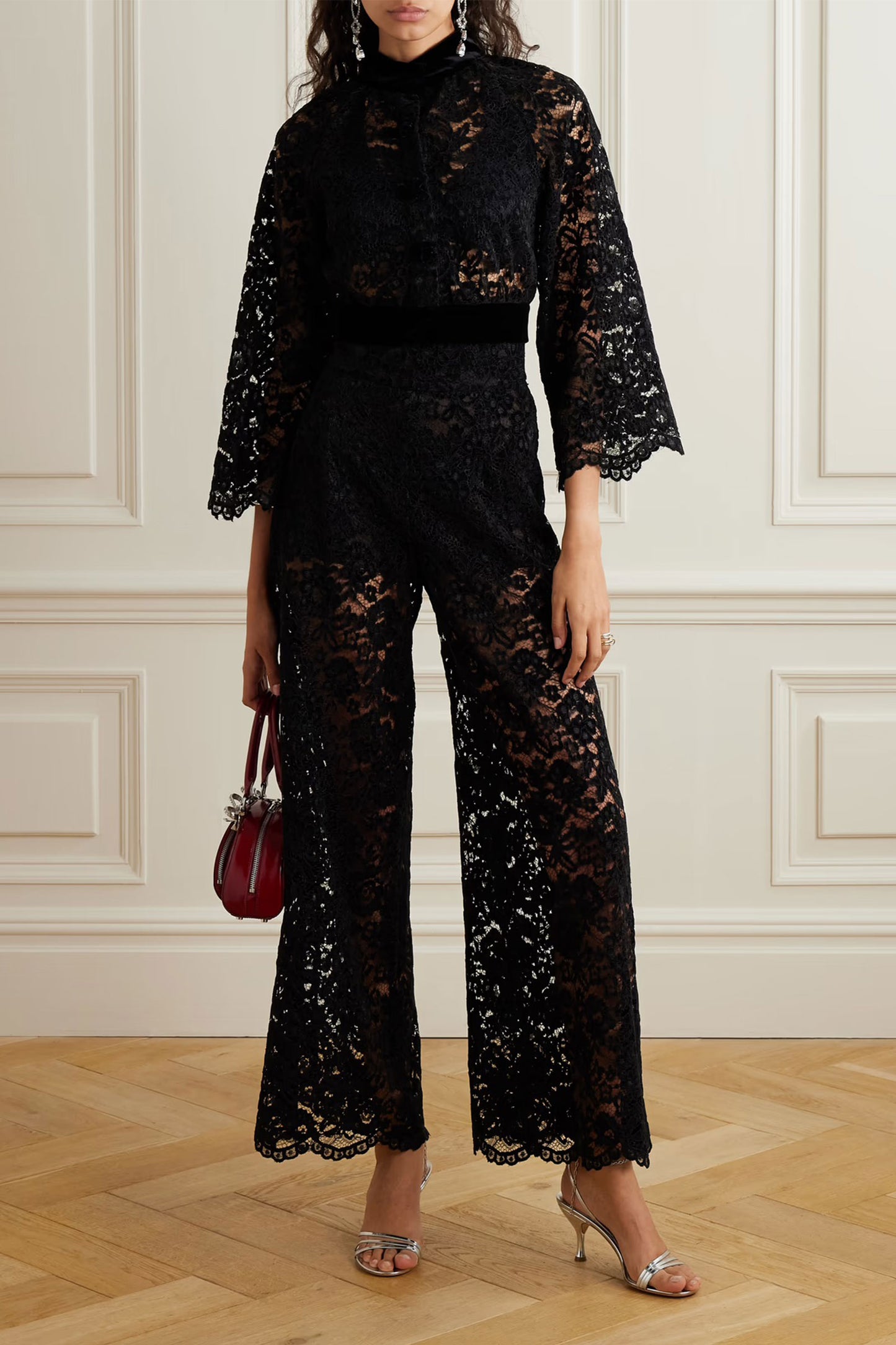 Egnazia Scalloped Corded Lace Wide-leg Pants
