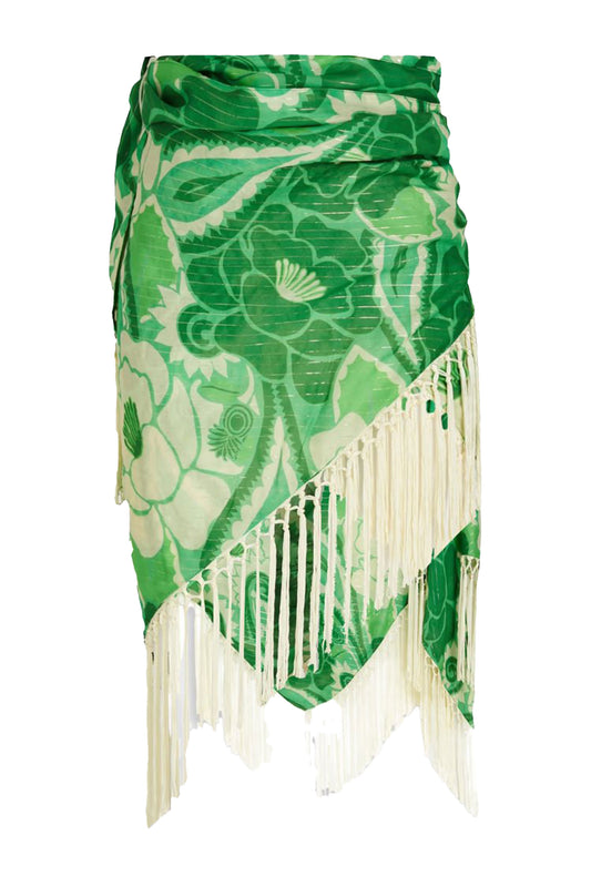 Fringed Printed Metallic Voile Pareo