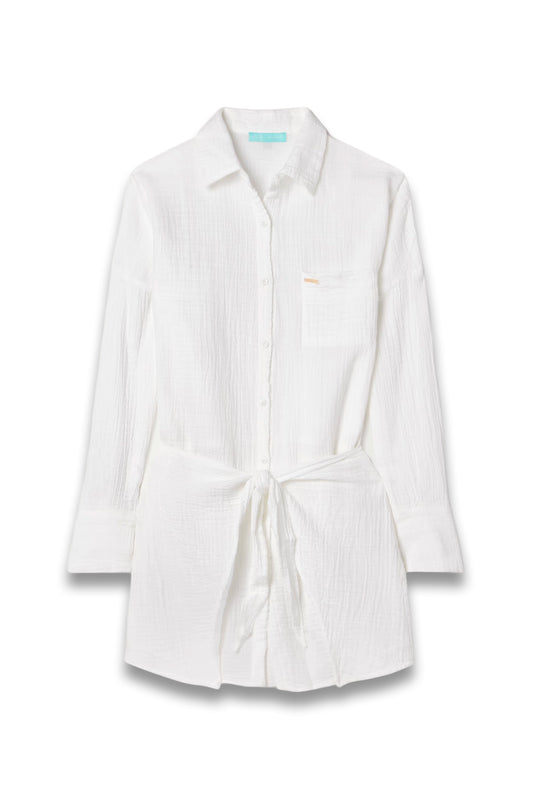 Sara Tie-Front Crinkled Cotton-Gauze Mini Shirt Dress