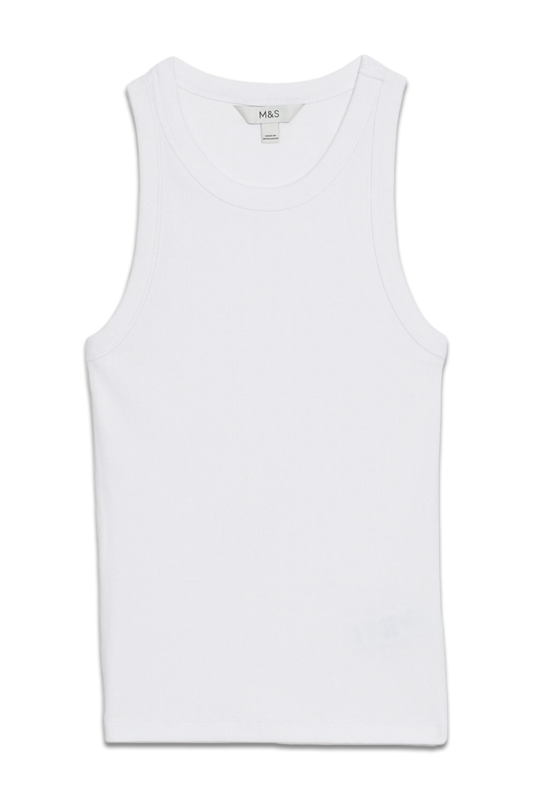 Cotton Rich Ribbed Slim Fit Racer Back Vest White