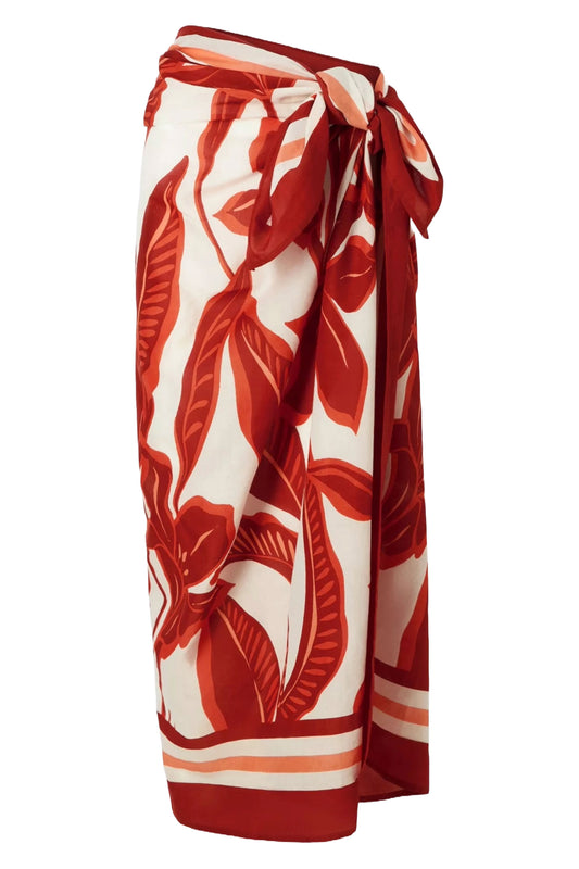 Ayanna Leaf Print Sarong, Rust