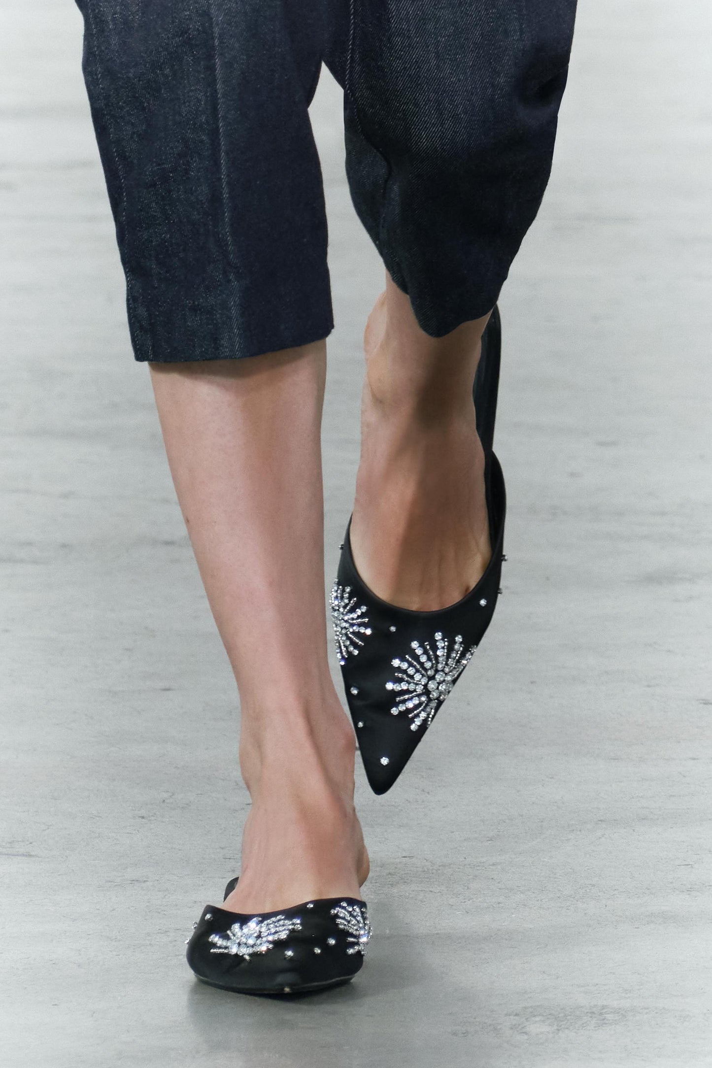 Fabric Mules With Rhinestones