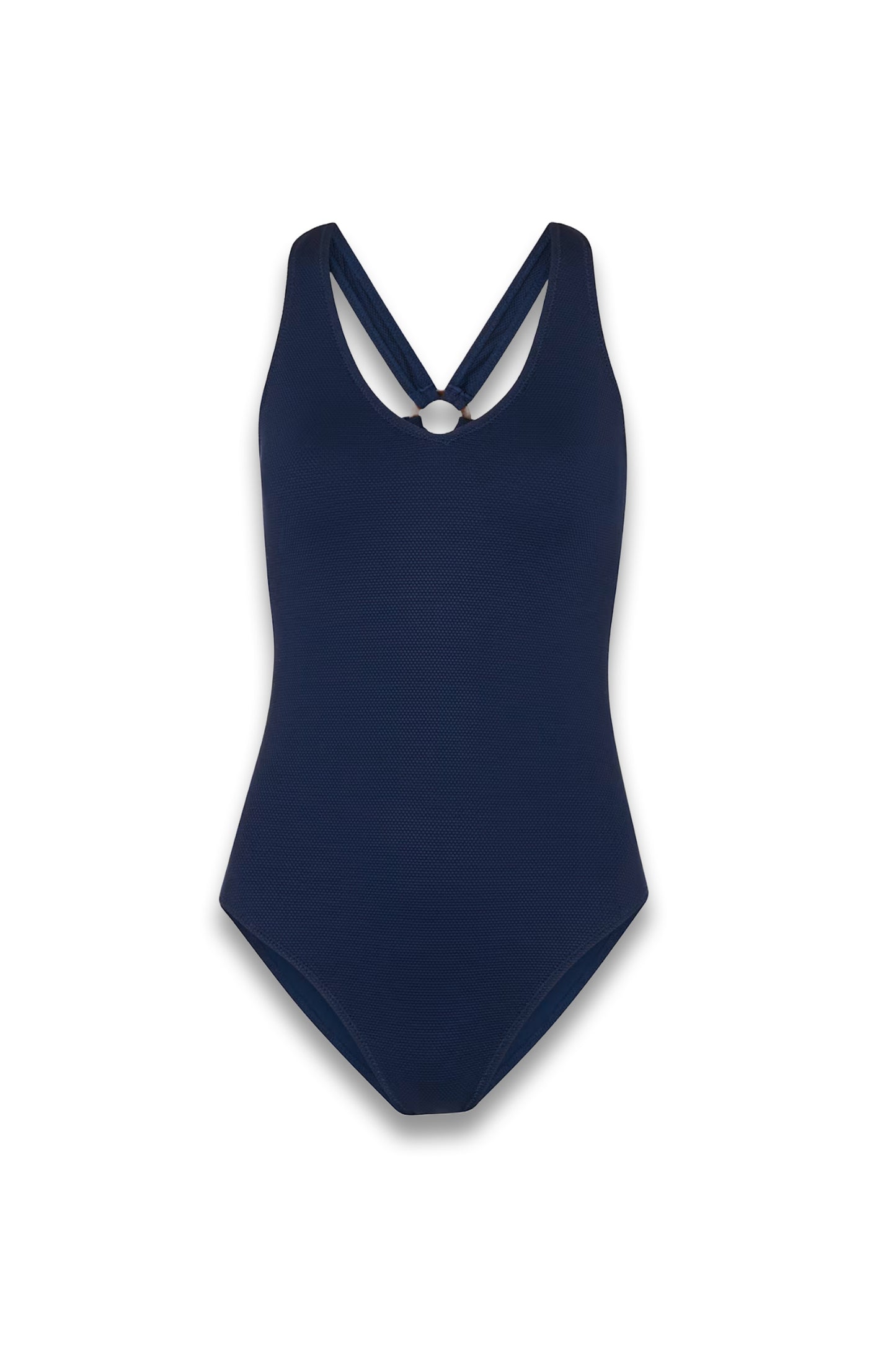 Navy Textured Ring Detail Swimsuit