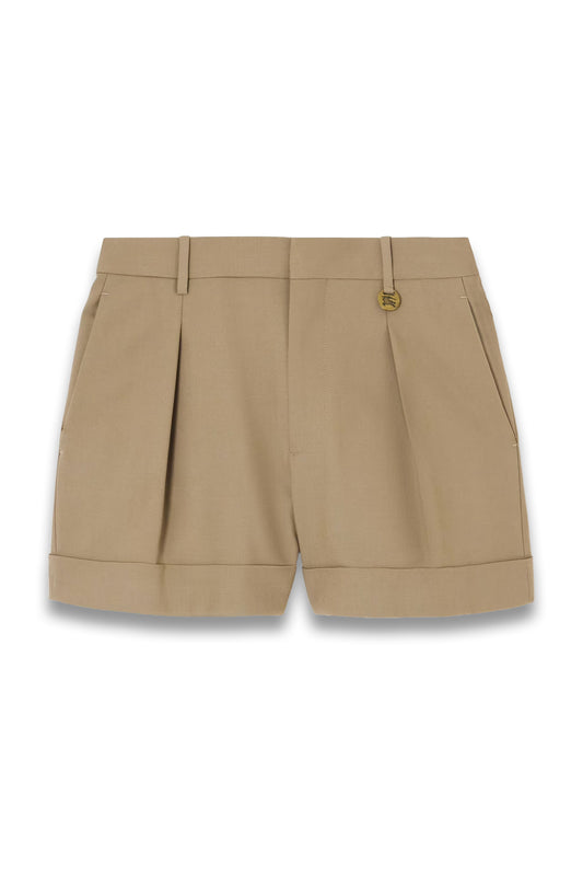 Embellished Pleated Wool Shorts
