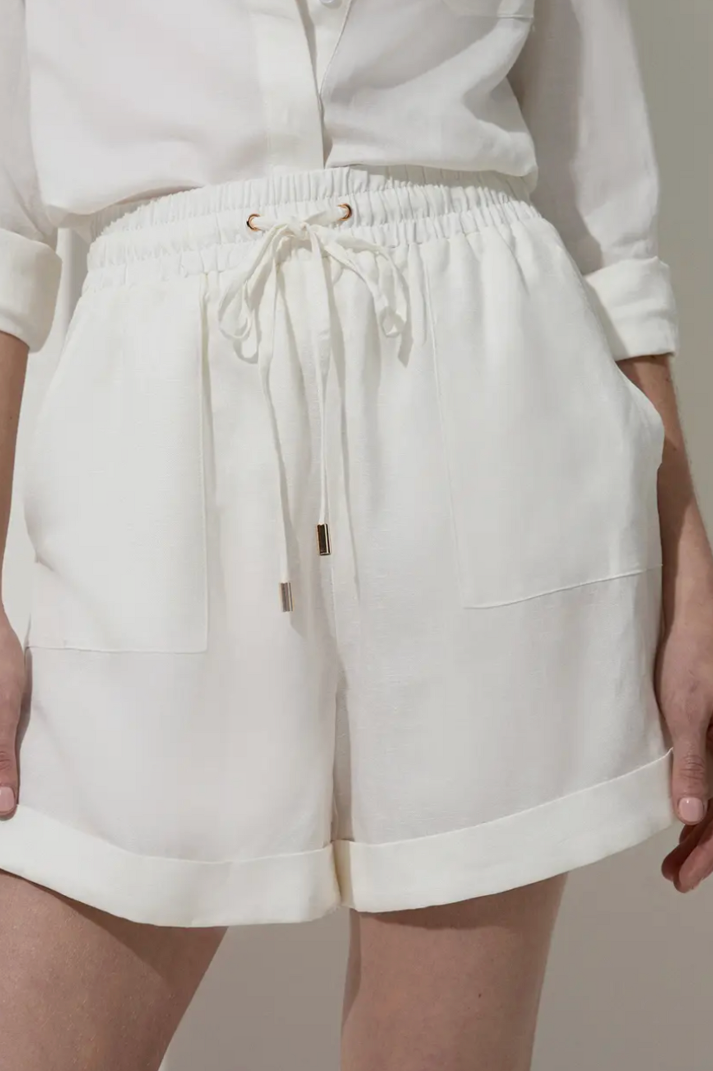 Viscose Linen Tie Waist Woven Short