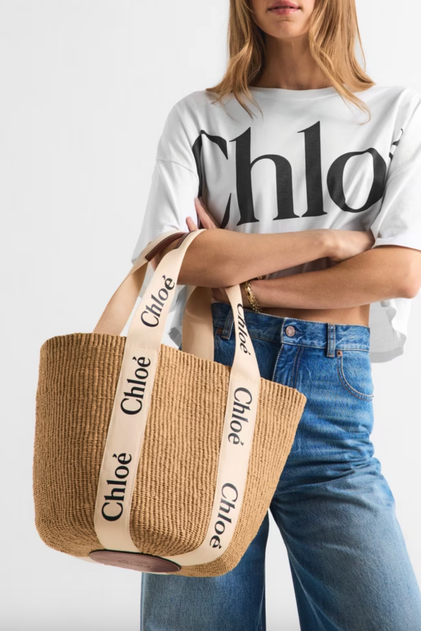 Woody Large Leather-trimmed Raffia Tote