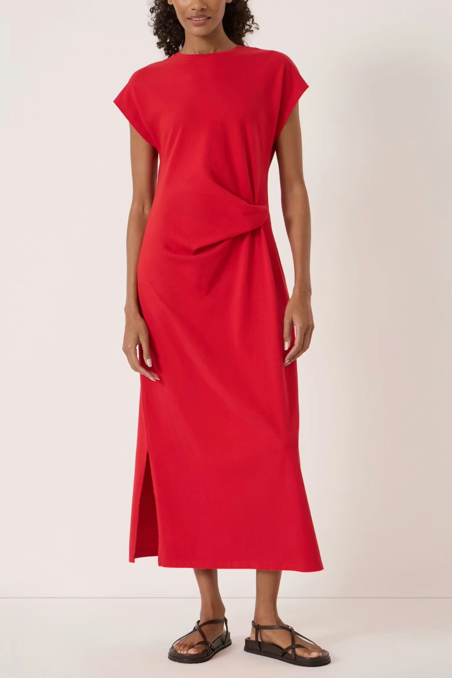 Athena Twist-Detail Jersey Midi Dress