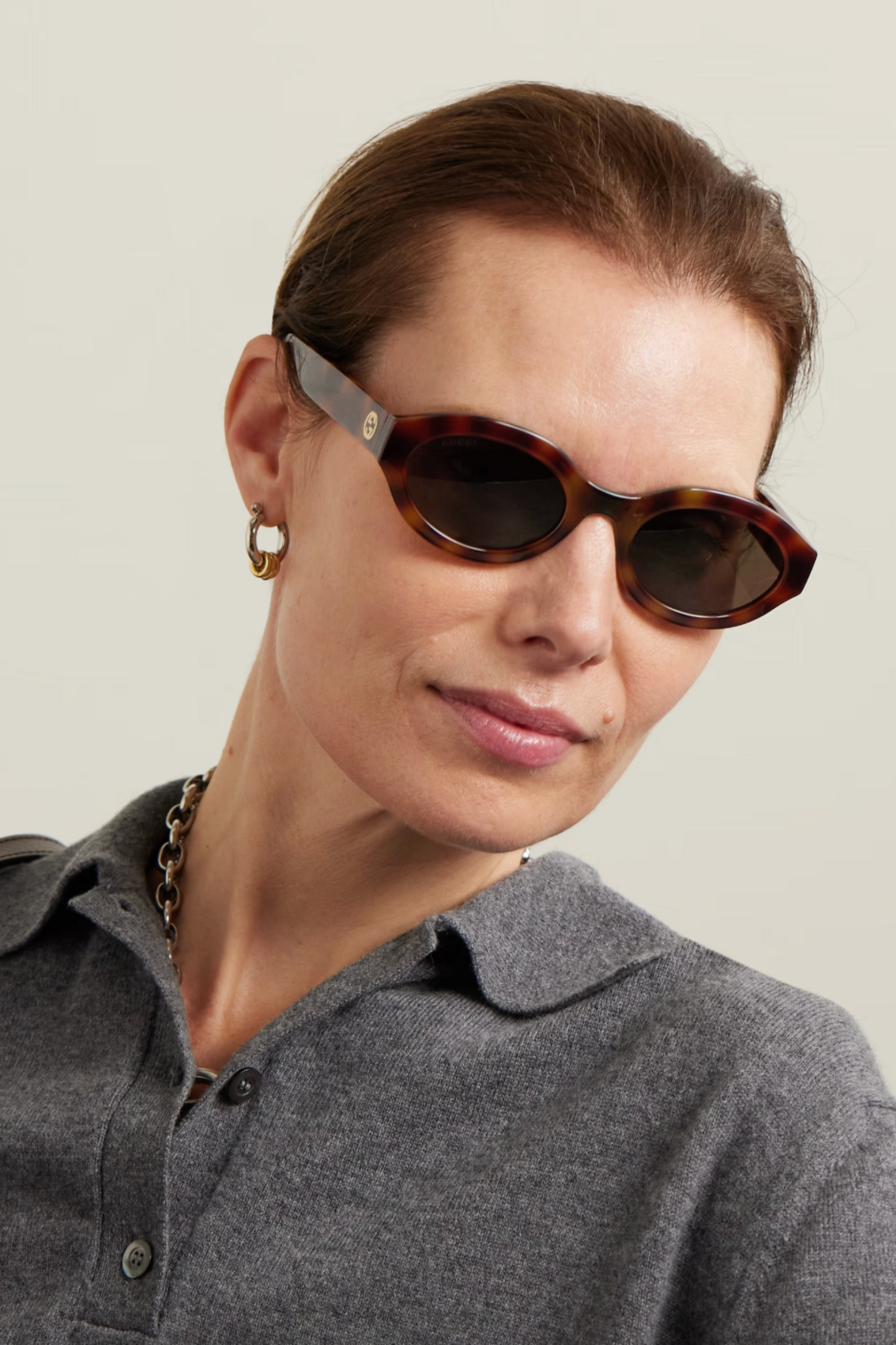 Oval-frame Tortoiseshell Acetate Sunglasses