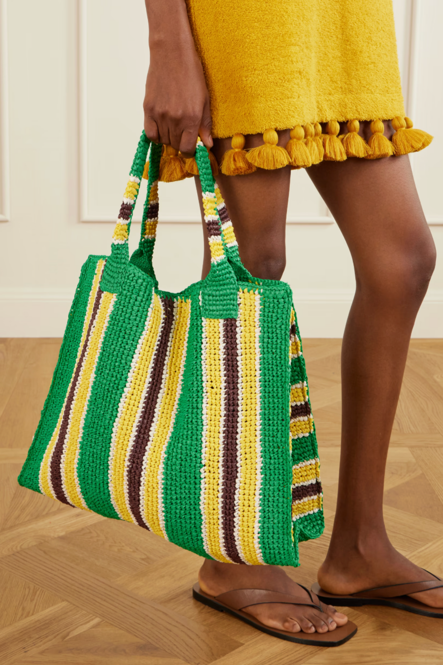 Sol Striped Woven Raffia Tote Bag