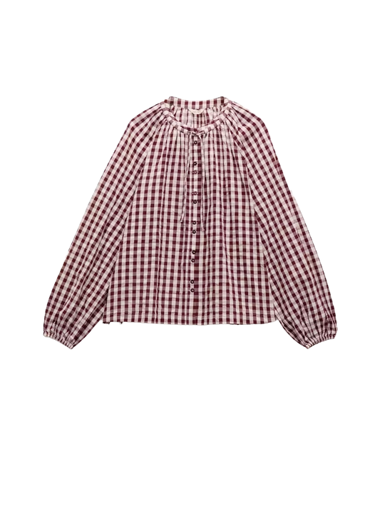 Elsa Gathered Gingham Beach Shirt