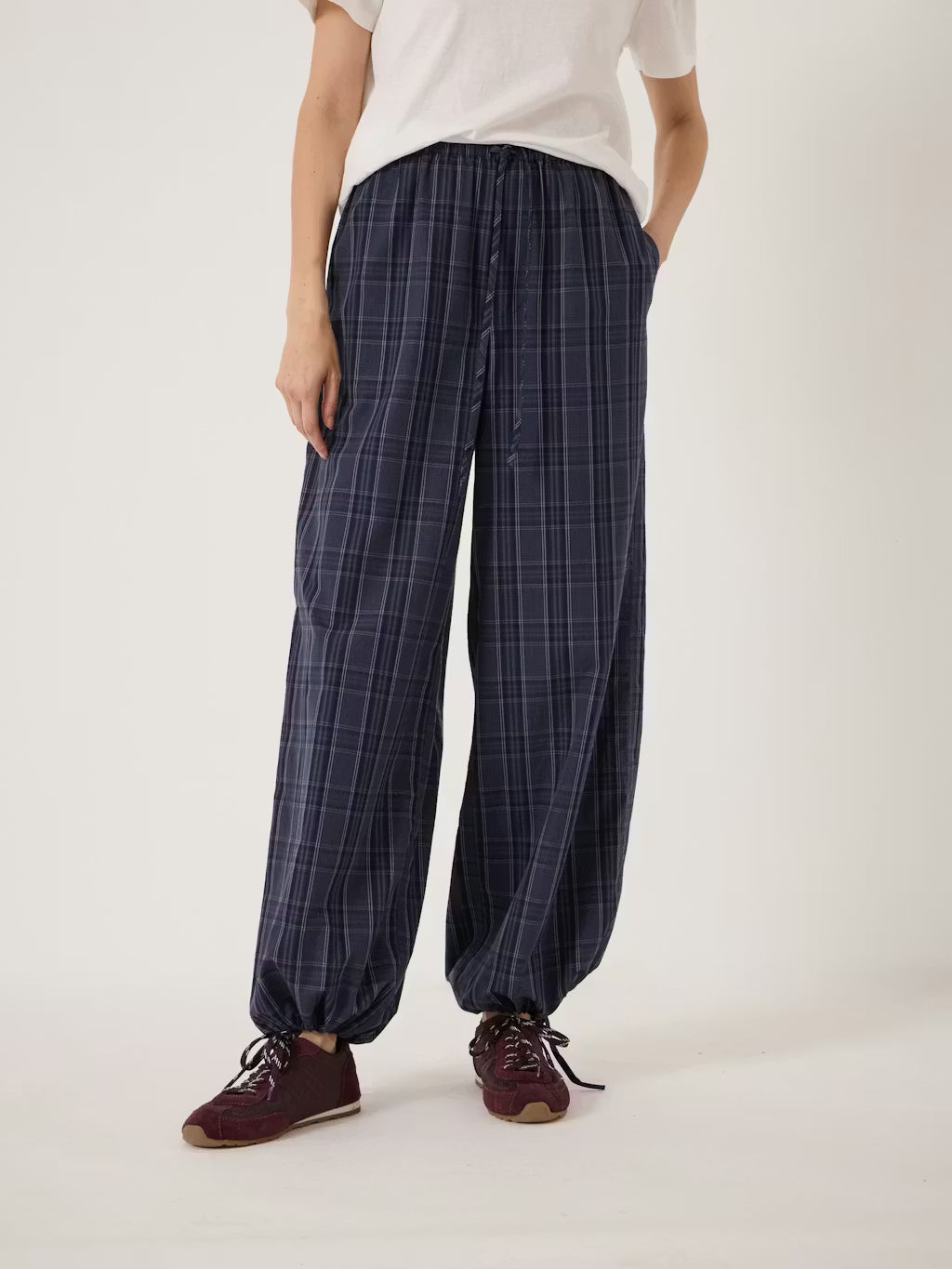 Axelle Check Wide Leg Cotton Blend Trouser