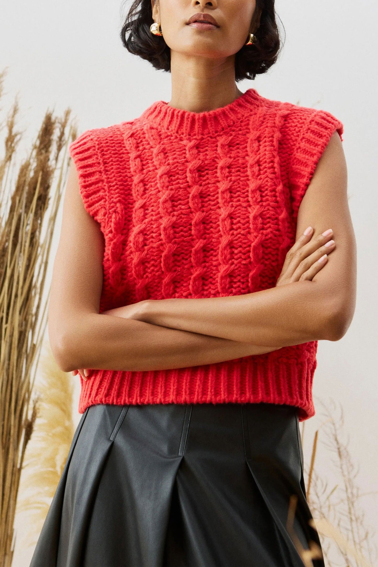 Red Chunky Knit Vest