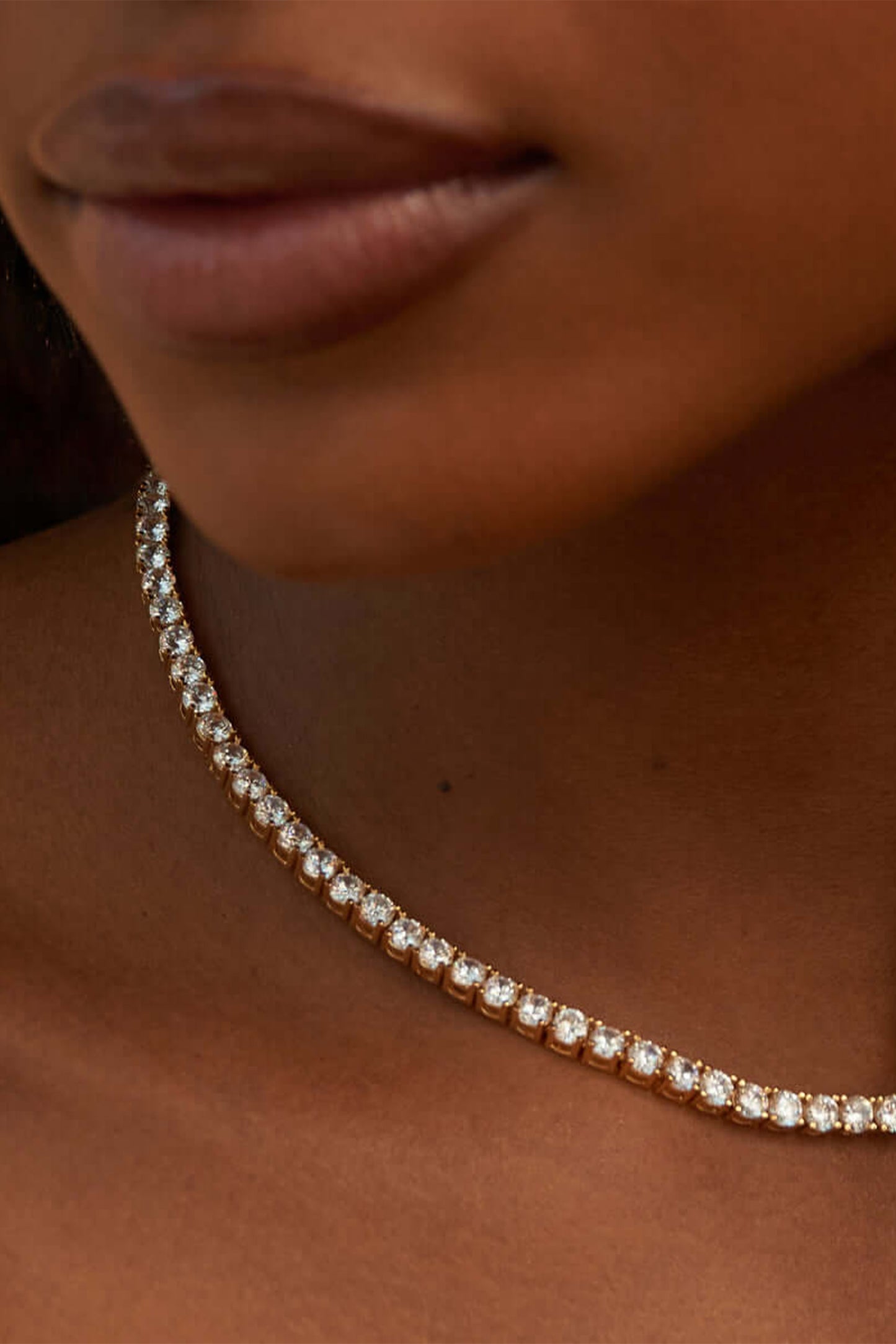 18ct gold-plated brass and crystal tennis necklace
