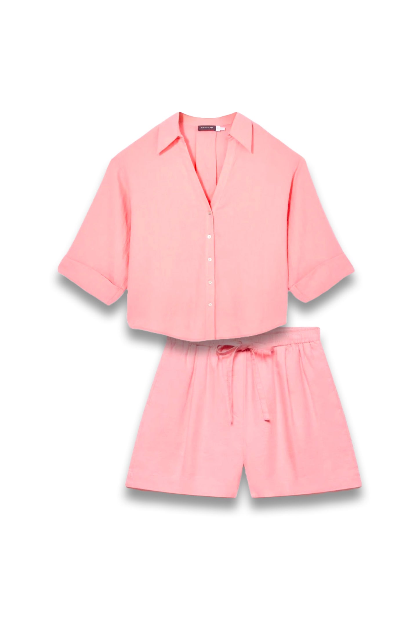 Pink Linen Resort Shirt & Drawstring Linen Shorts Set