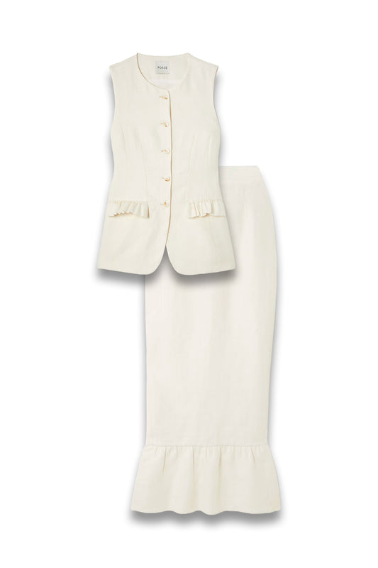 Matilda Ruffled Linen Vest and Midi Skirt