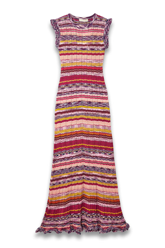 Ajak Ruffled Striped Ribbed-Knit Midi Dress