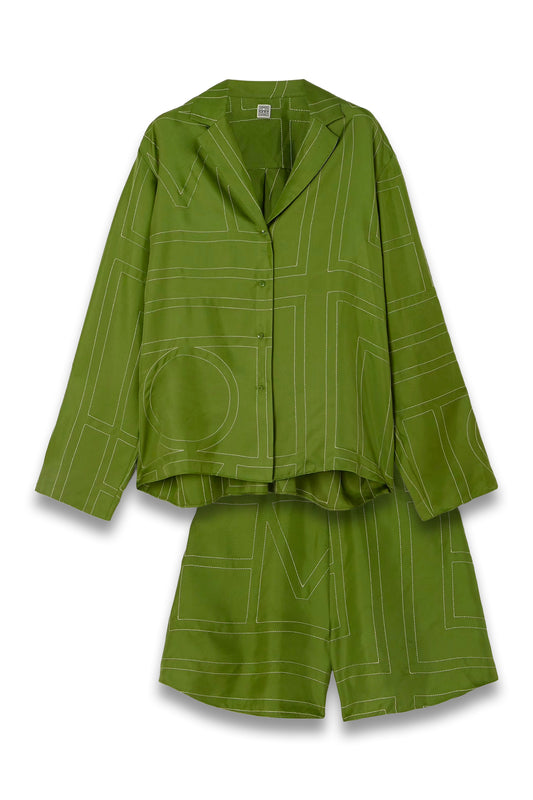 Embroidered Silk-twill Shirt and Shorts