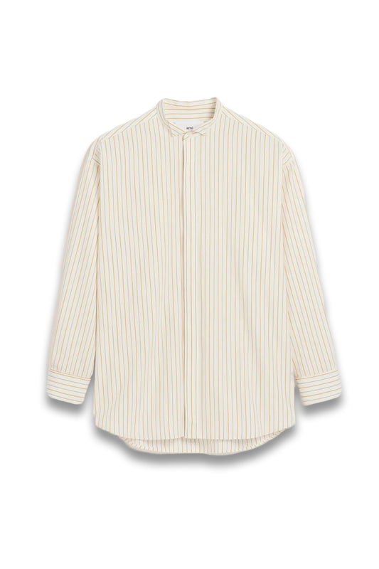White And Khaki Cotton Wingtip Collar Oversized Shirt