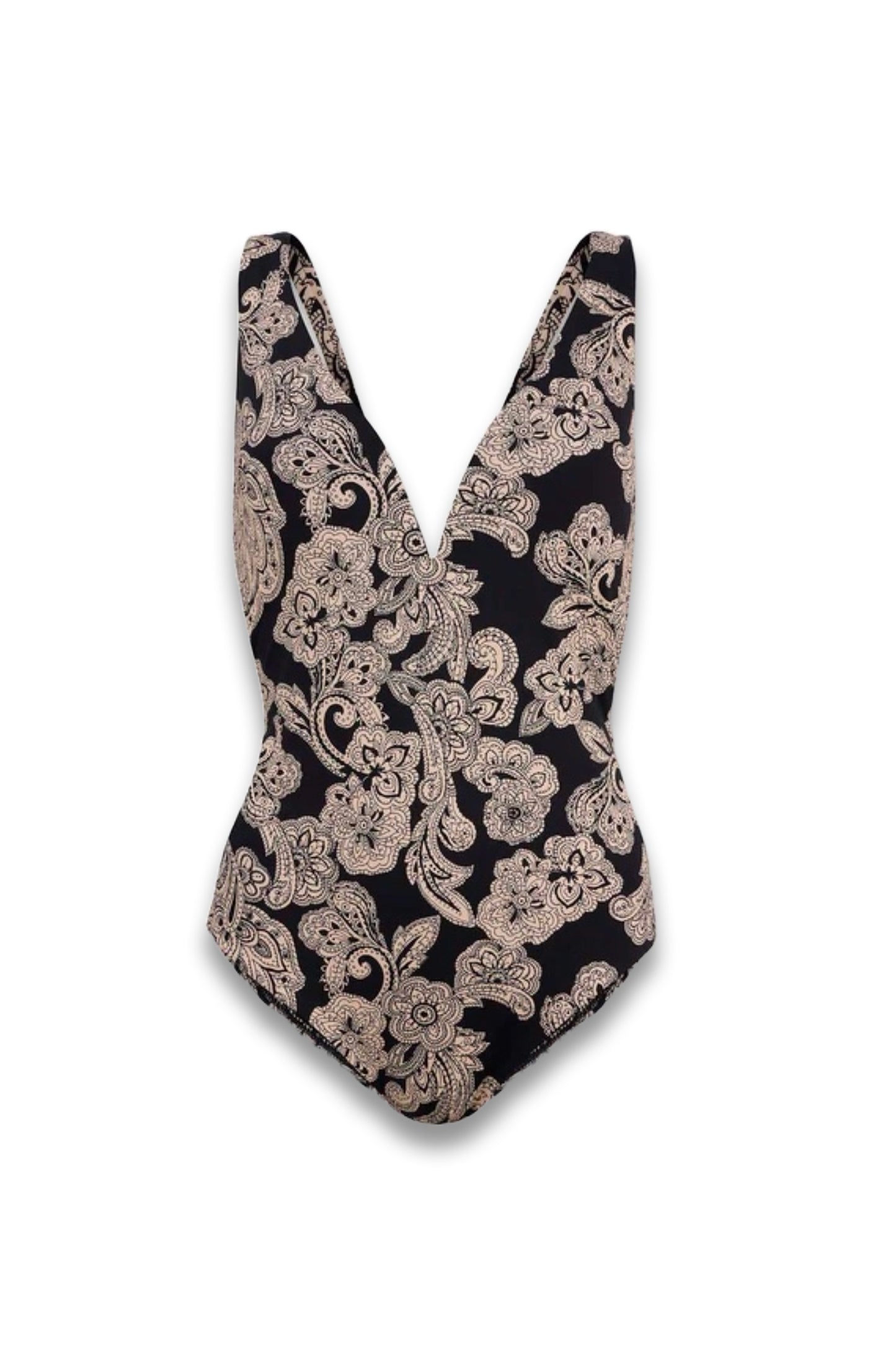 Black Print Plunge Swimsuit