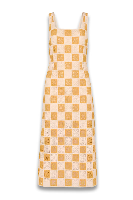 Ivory Cotton Crochet Midi Dress