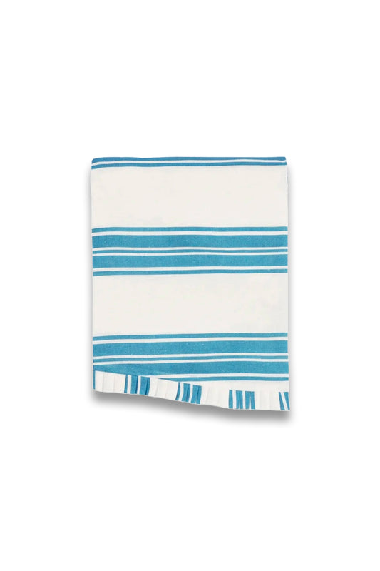 Colette Pleated Striped Linen Round Table Cloth, Harbour Blue