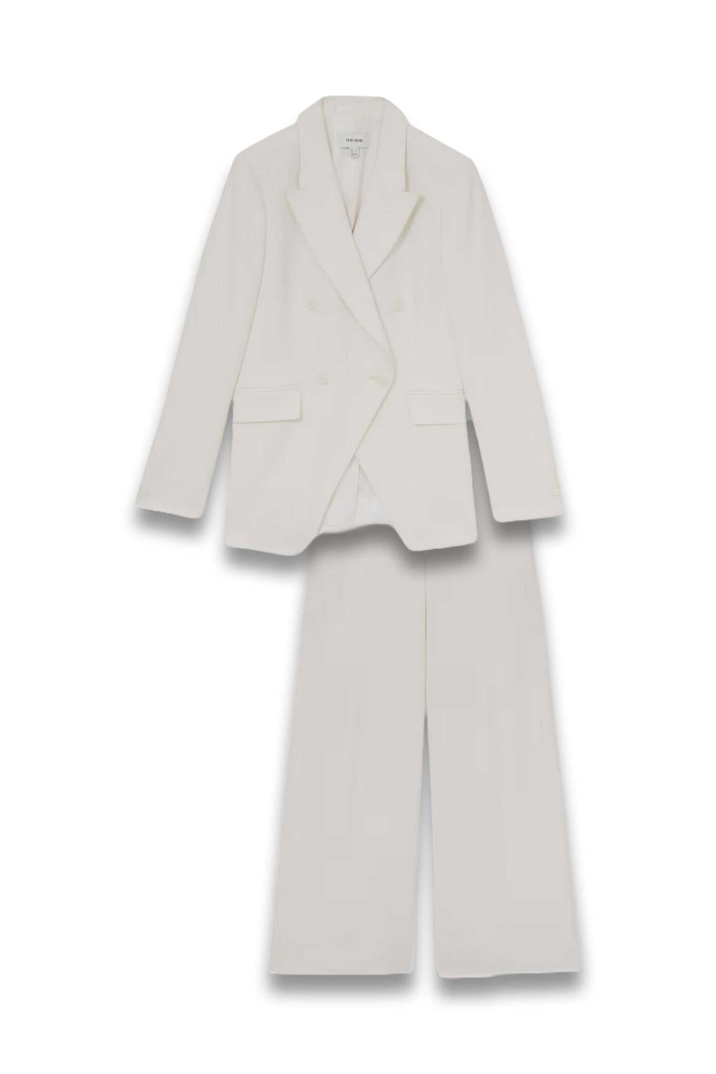 Devon Petite Linen-Blend Double-Breasted Suit Jacket & Wide-Leg Trousers Set in White