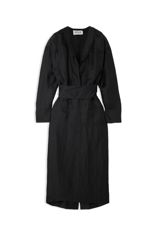 Rhys Belted Linen and Silk-blend Midi Dress