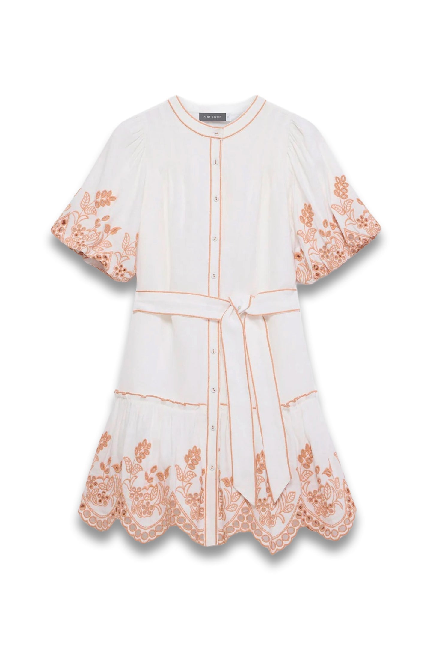 White Linen Blend Broderie Mini Dress