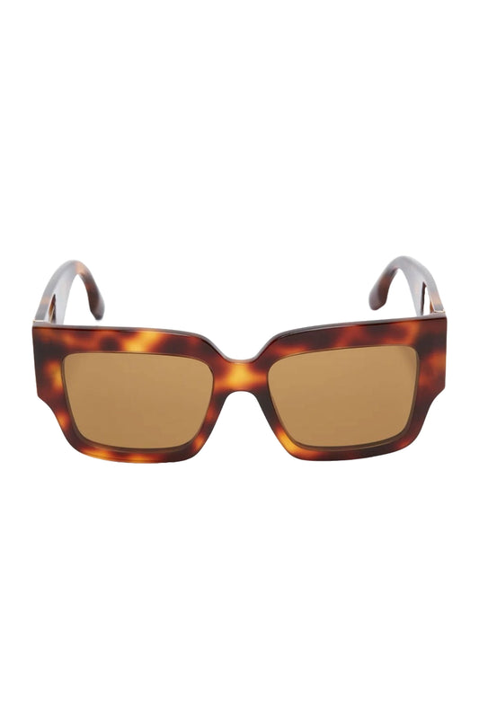 V Plaque Rectangular Frame Sunglasses In Tortoise
