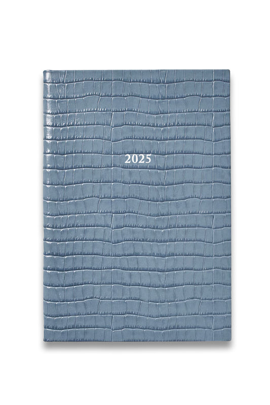 2025 A5 Day to Page Leather Diary Blue