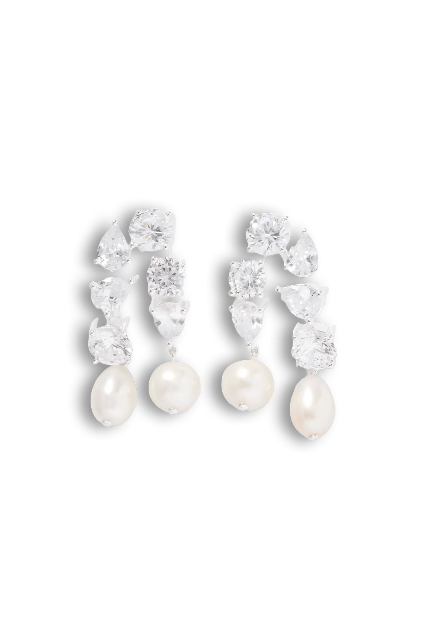 Cascading Recycled Silver, Cubic Zirconia and Pearl Earrings