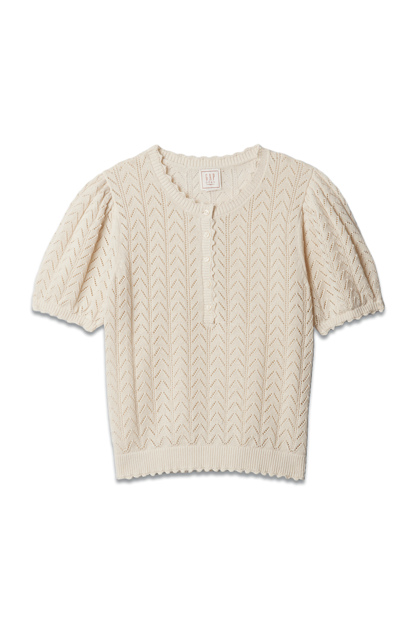 DÔEN Linen-Blend Pointelle Short Sleeve Knit Top
