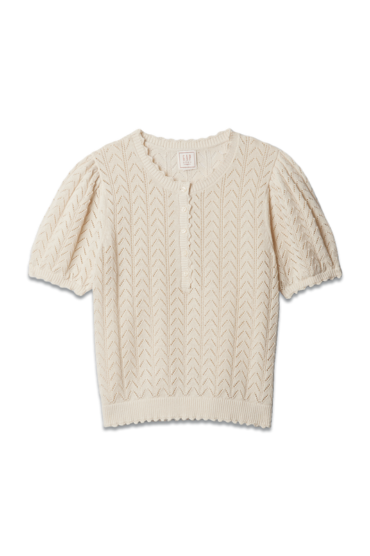 DÔEN Linen-Blend Pointelle Short Sleeve Knit Top