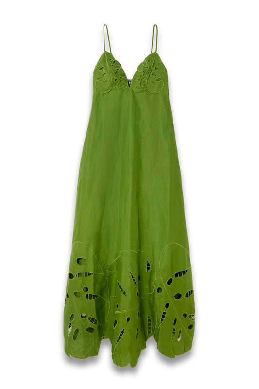 Appliquéd Broderie Anglaise Linen Midi Dress