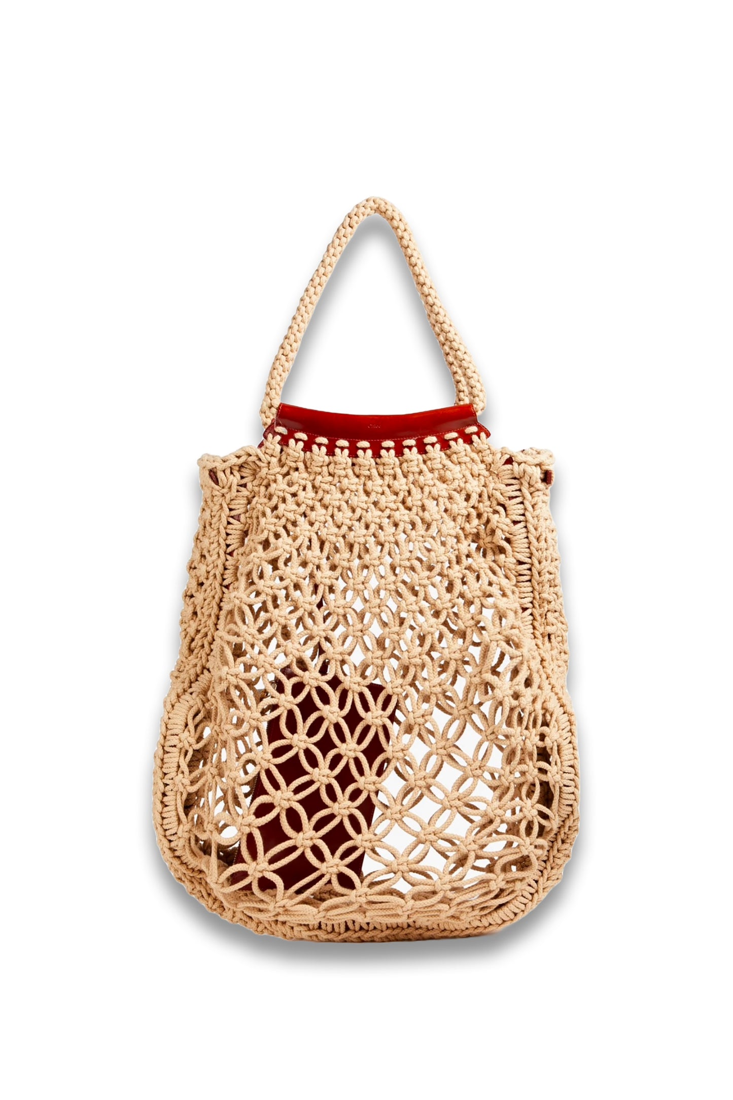 Leather-Trimmed Crocheted Cotton Tote