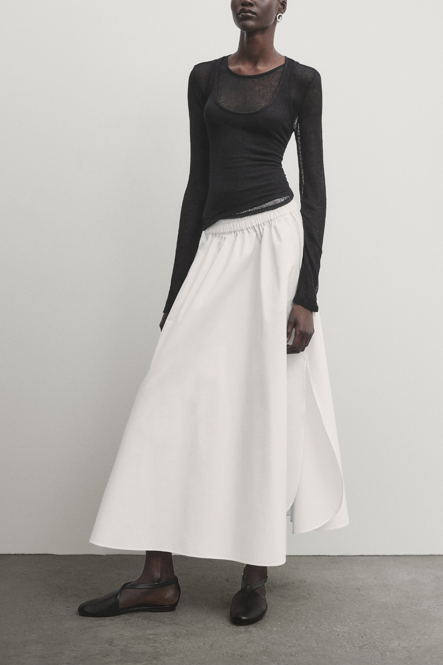 Voluminous Poplin Midi Skirt