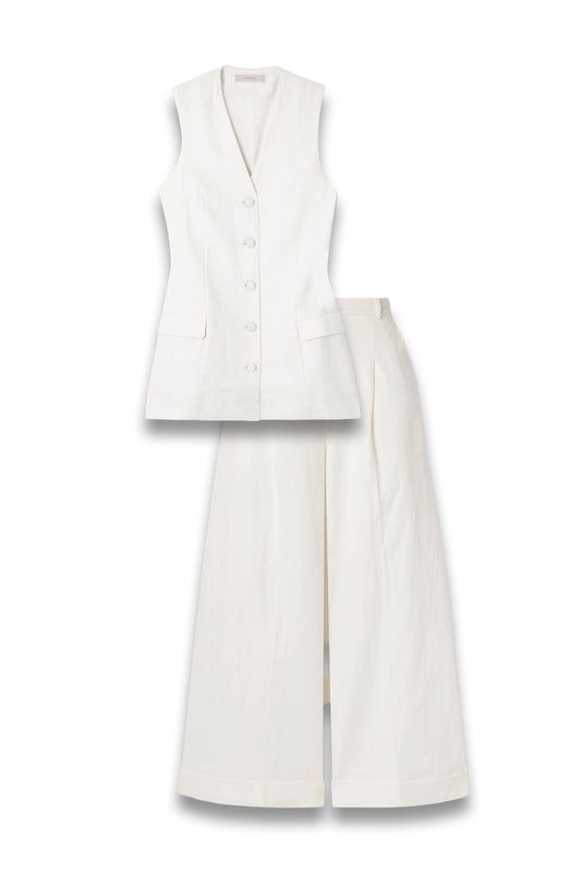 Eloise Clove Pleated Linen Wide-Leg Pants and Linen Vest Set