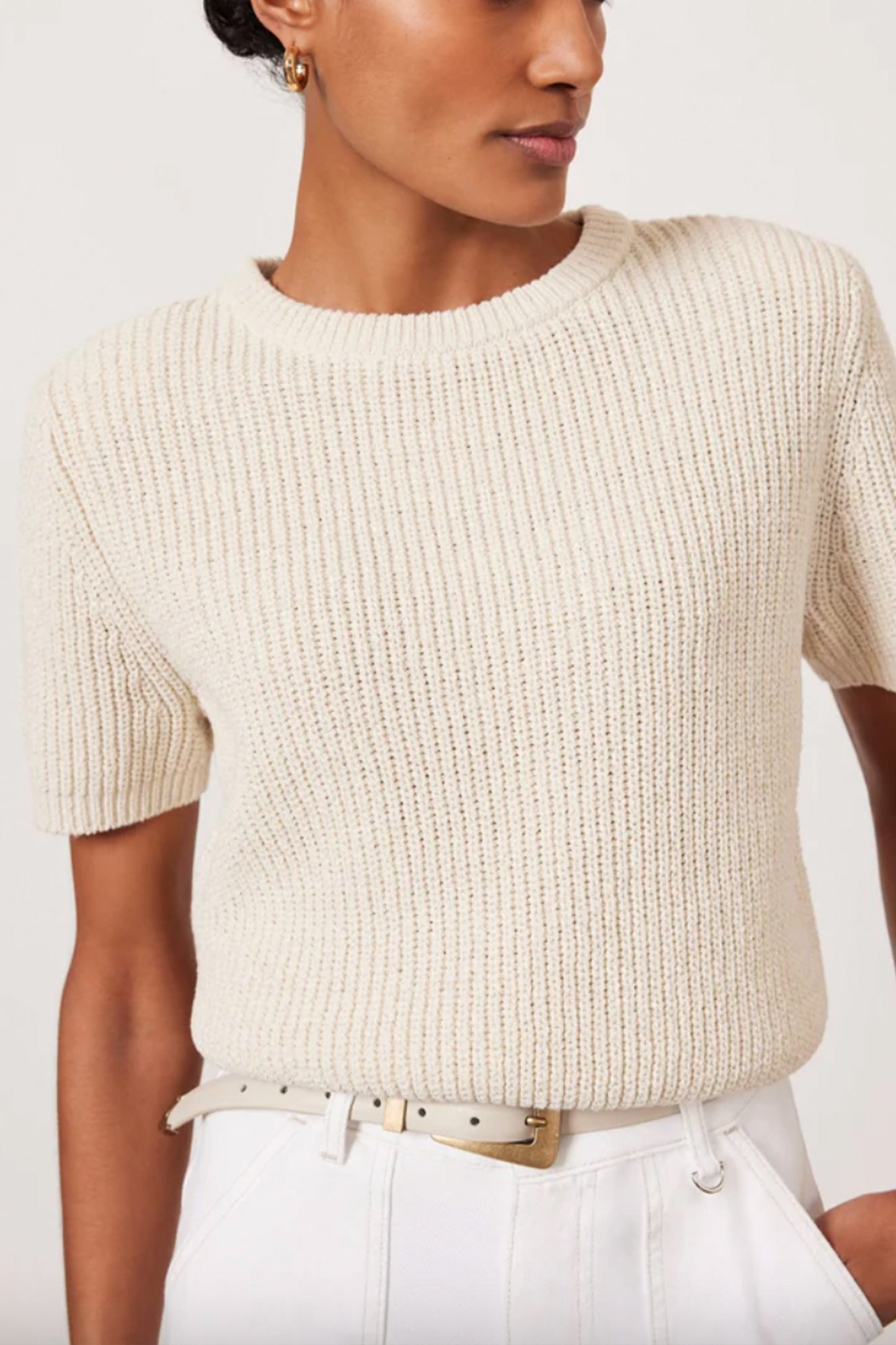 Beige Shoulder Pad Knit Top