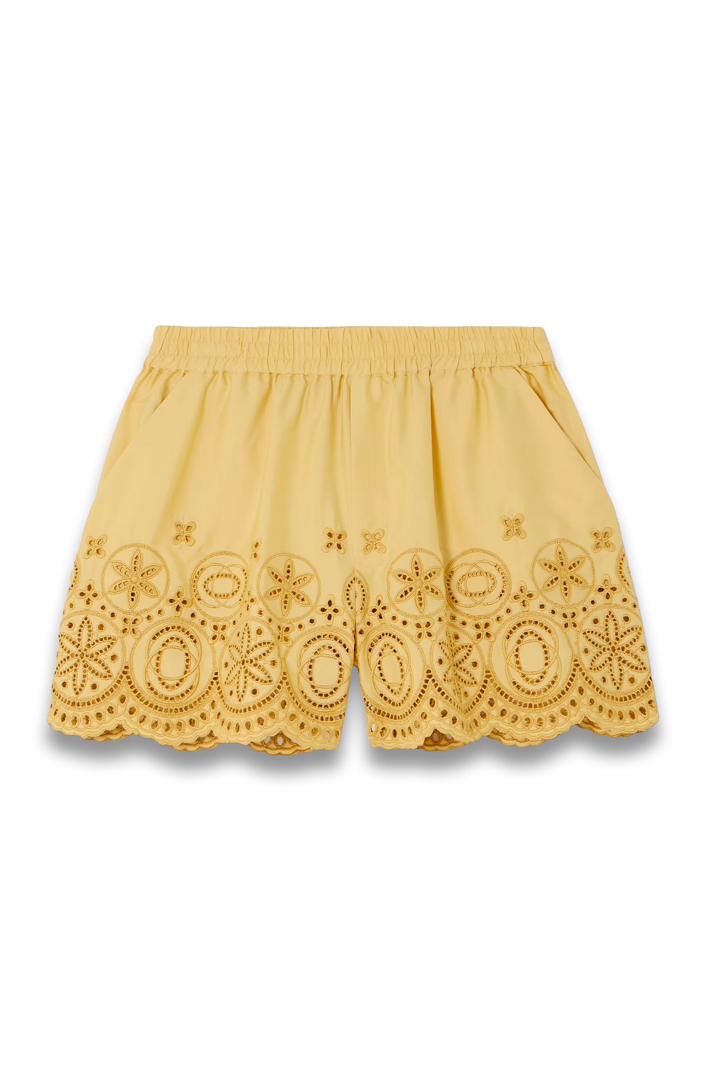 Scalloped broderie anglaise-trimmed cotton-poplin shorts