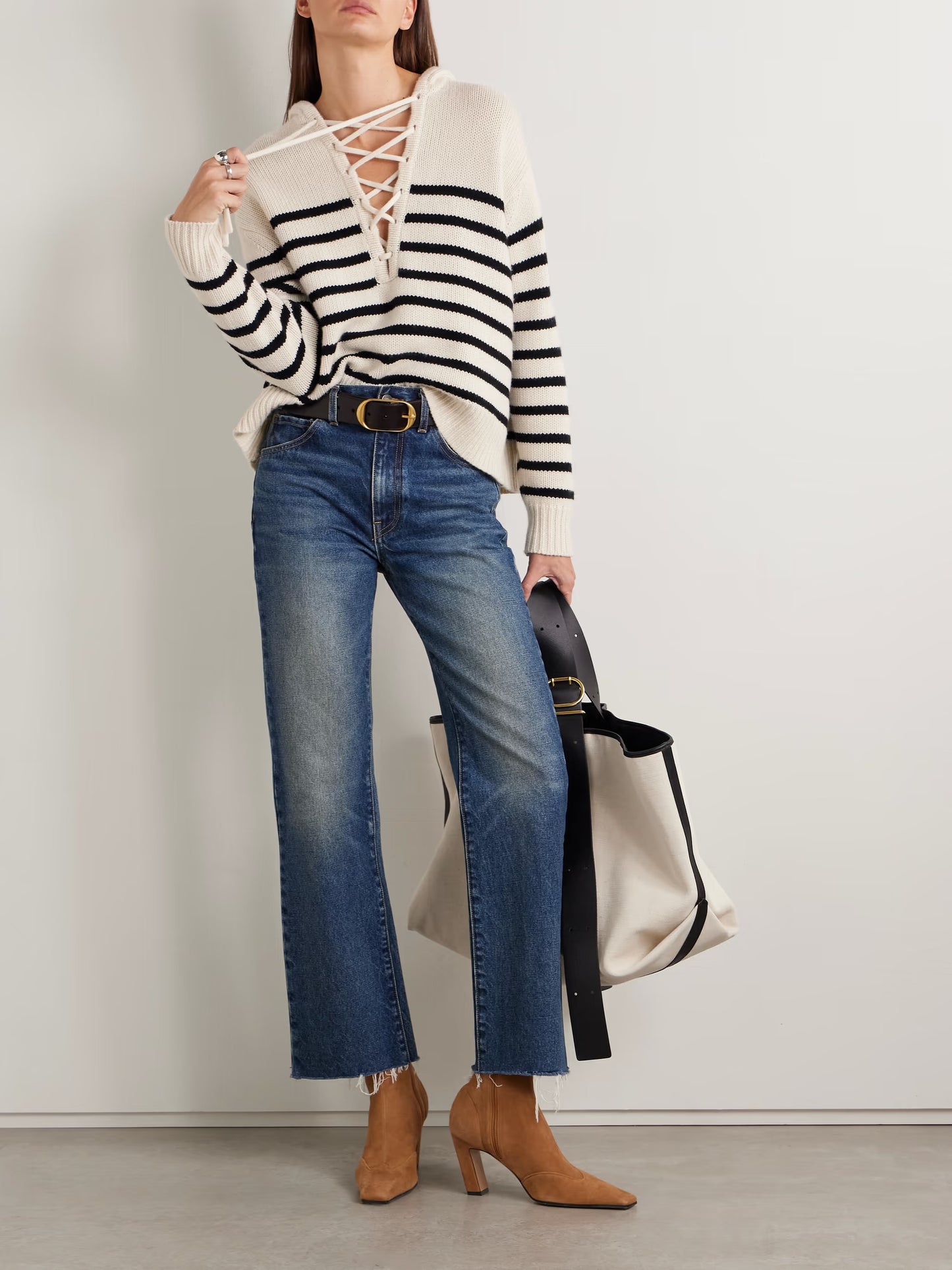 Noemi Lace-Up Striped Cashmere Hoodie