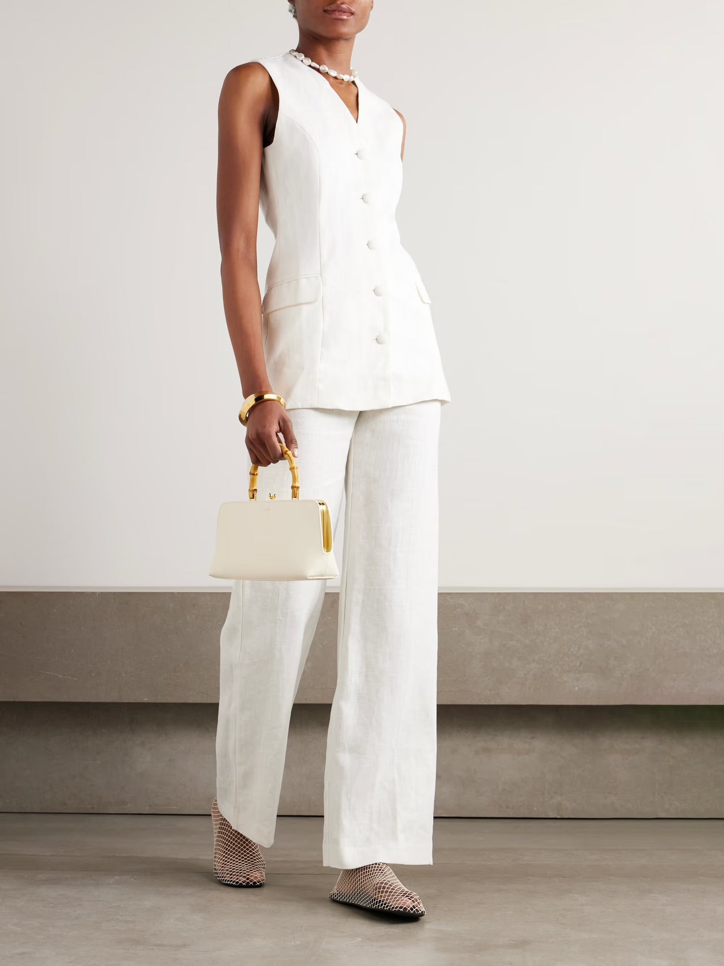 Eloise Clove Pleated Linen Wide-Leg Pants and Linen Vest Set