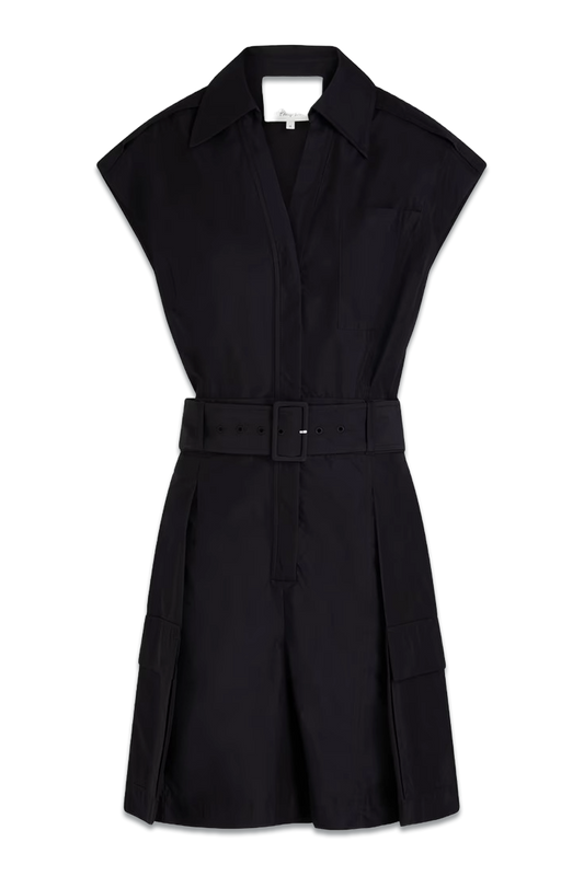 Pleated Belted Cotton-Blend Poplin Playsuit