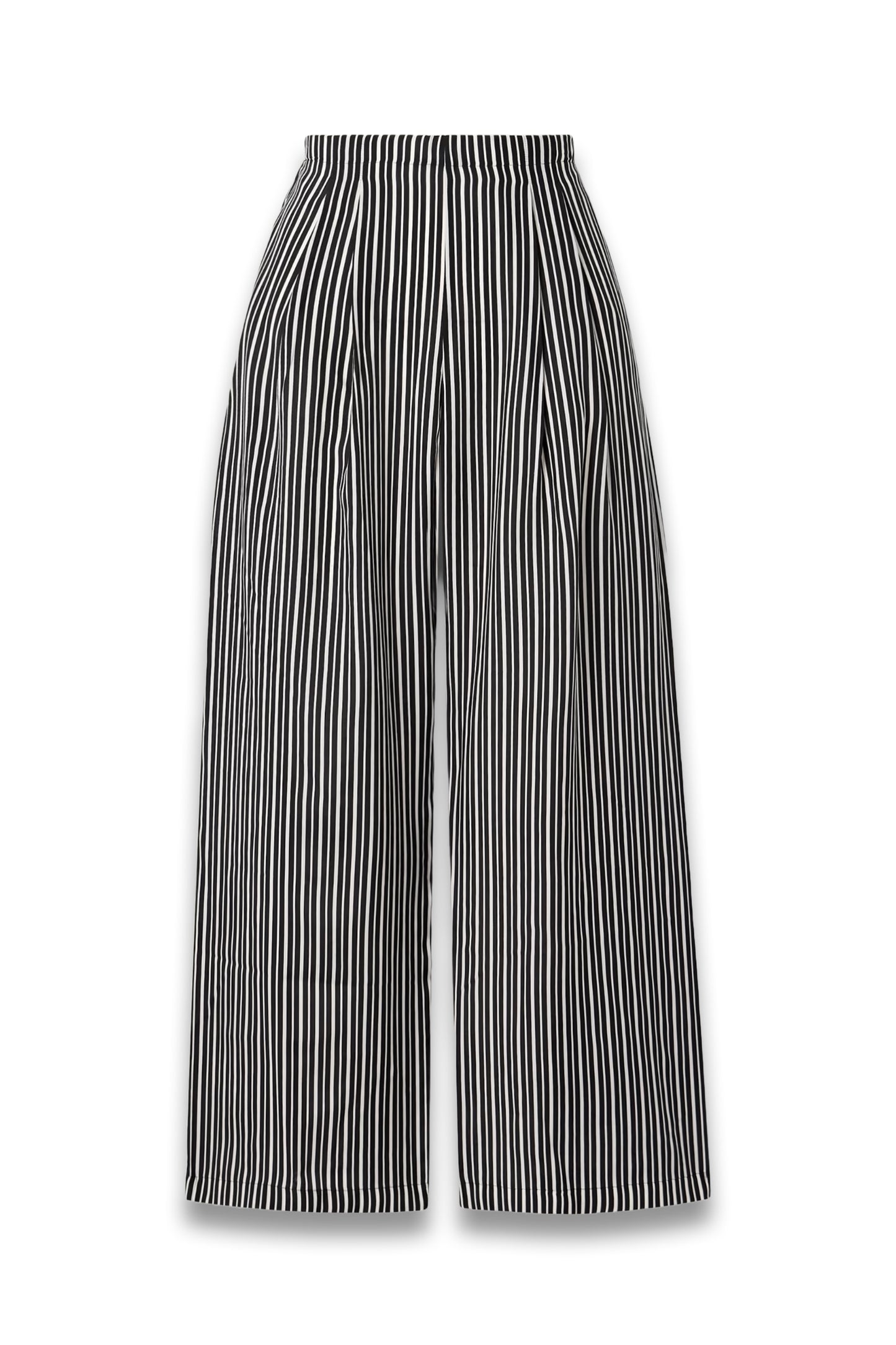 Pleated Striped Recycled-Crepe De Chine Straight-Leg Pants