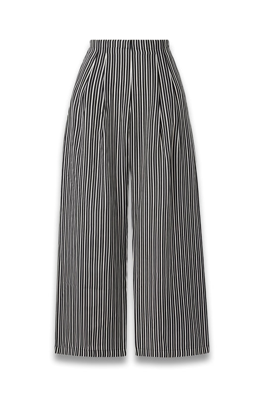 Pleated Striped Recycled-Crepe De Chine Straight-Leg Pants