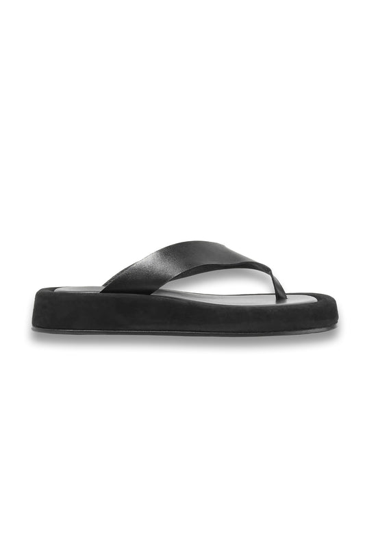 Ginza Leather and Suede Platform Flip Flops